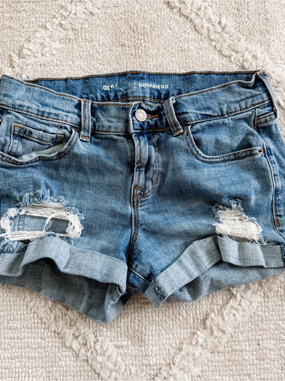 Old Navy Light Blue Boyfriend Roll-Cuff Distressed Denim Shorts